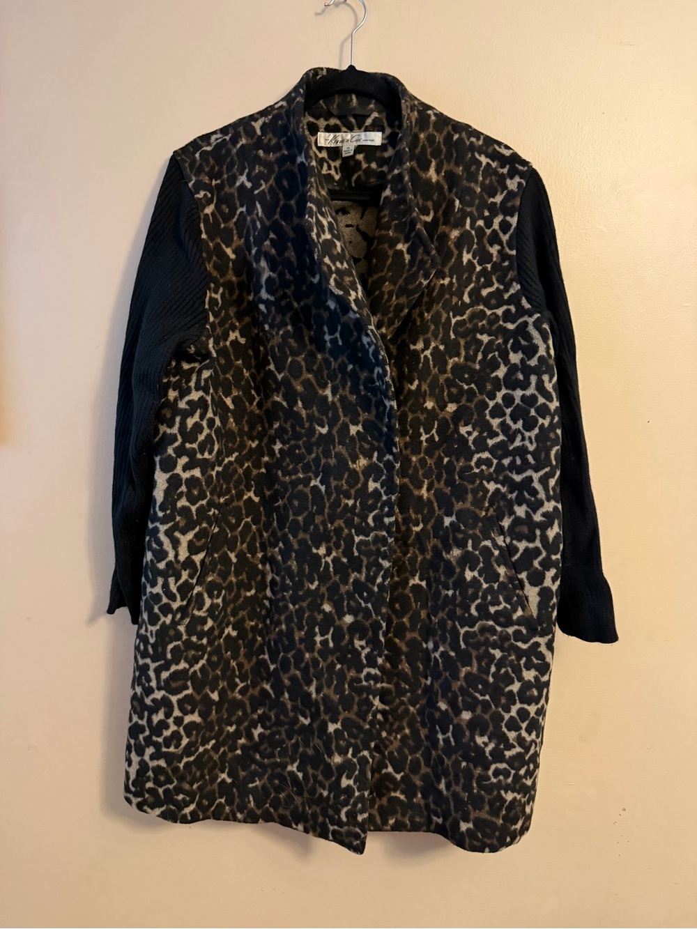 Kenneth Cole New York Leopard-Print Coat with Black Trim